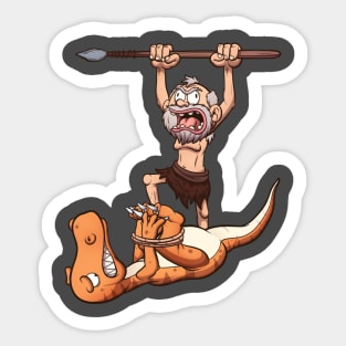 Caveman Captured Dinosaur Sticker